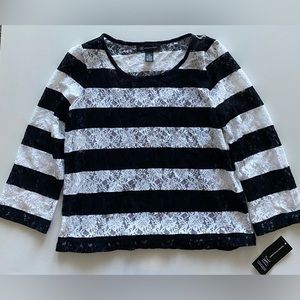 INC Striped Lace Top - Blank/White